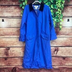 Talbots Rain Jacket Trench Coat Large Long Vintage Collar Buttons Pockets Blue